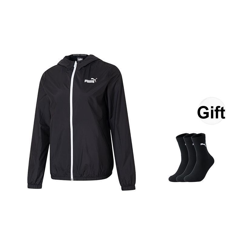 Puma Logo Veste de Course Confortable Coupe-Vent à Capuche Respirante Vestes Femmes Noir 672909-52