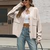 Women's Solid Color Round Neck Bat-Sleeve Knitted Cardigan Button Sweater