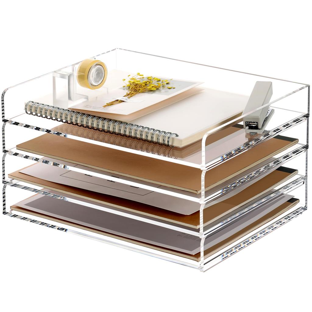 Acrylic Letter Fits A4 Ideal for Home Stationery Stackable for Space Horizontal Wide X Deep X 4cm Set of 4 Case/Document Tray, Size, Office, Desk,