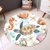 Vibrant Underwater World Rug Round Ocean Carpet with Turtle Seahorse Fishes Colorful Marine Life Mat for Kids Room Beach Decor
