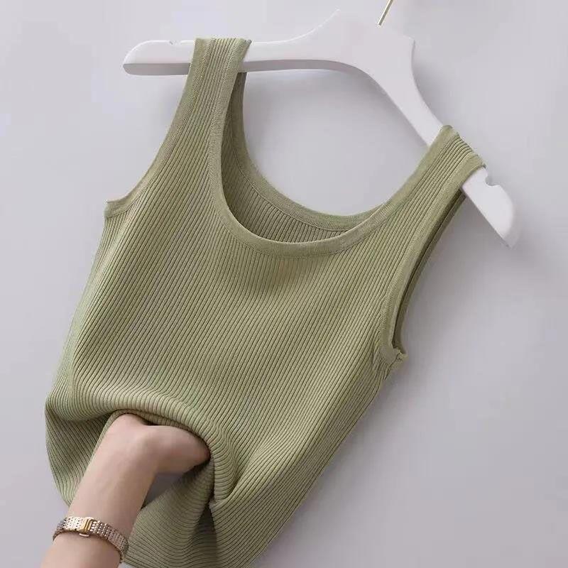 Ice silk breathable inner cover-catty suspender threaded vest women's large size slim-fitting outer wear inner bottom shirt