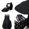 2025 New Womens Sandals Hollow Out Faux Leather Womens Pumps Rhinestone Block Heel Zip Sandals Fashion