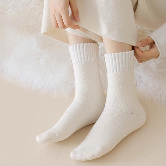 Thickened Fleece Lined Crew Socks Women Winter Socks, Solid Color Mid Calf Thermal Warm Casual for Home Use Cold Weather, Soft Hosiery Daily