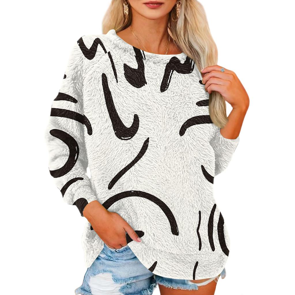 Women's T Shirt Flannel Print Tunic Long Sleeve Party Round Neck Tops