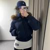 American retro winter new cotton coat women's fur collar hooded waist thin small cotton coat short thickened