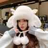 Cute plush hat women's winter outdoor cold protection, warm ear protection, antlers show face, small pullover hat