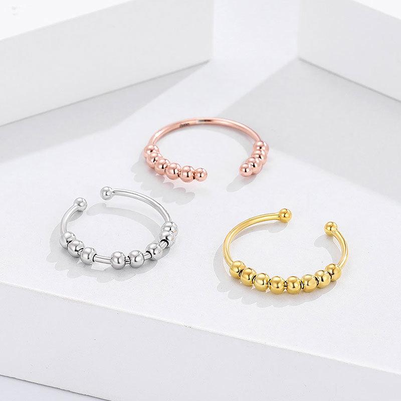 

Кольцо-бусина из серебра 925 пробы, вращающееся, для женщин – Кольцо на указательный палец для снятия тревоги и декомпрессии 8 Beads розового золота