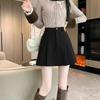 High-Waisted Woolen Pleated Skirt - Women's A-Line Winter Fashion