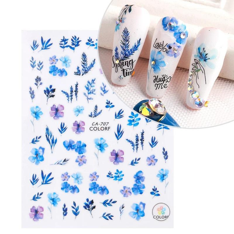 1Pc Nail Stickers Spring Summer Flowers Green Leaves Simulation Dragonfly Nail Art Decoration Water Slides Decals Transfer Foils