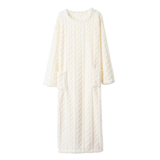 Women's Flannel Nightgown Fuzzy Plush Warm Crewneck Sleepwear Loose Winter Pullover Nightdress with Pockets