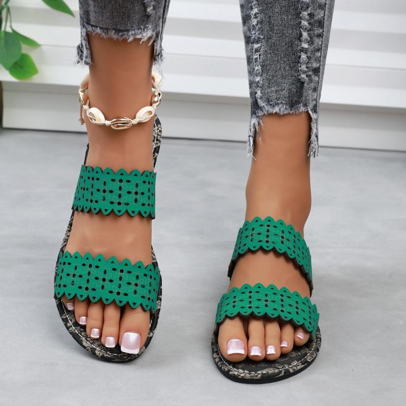 Summer Outer Wear One Word Flip Flops Printed Hollow Out Fashion Lightweight Casual Sandal Flops