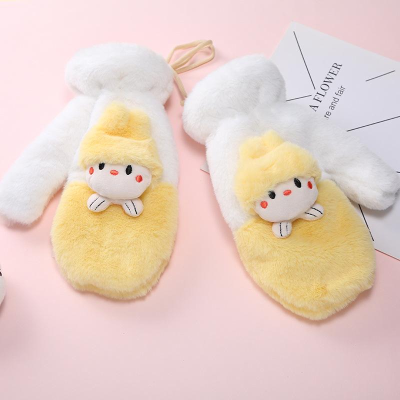 Winter outdoor cold-proof plush thickened warm gloves women's new casual neck cute plush full finger