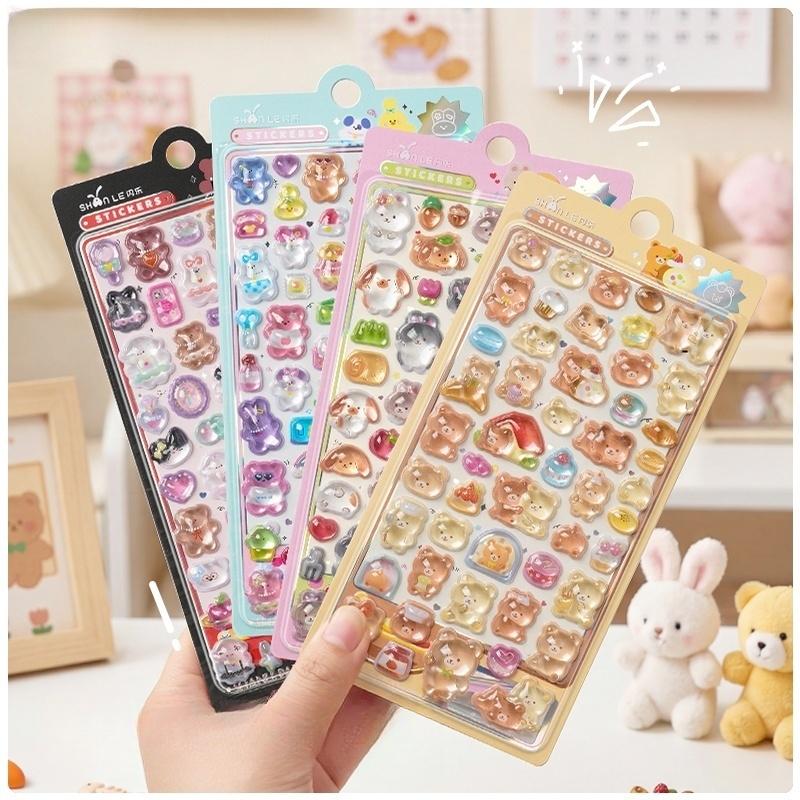 Kawaii Animation Friend Bear Rabbit Drop 3D Ease Stickers Scrapbook Decoration Stationery Diy Journaling Sticker School Supplies