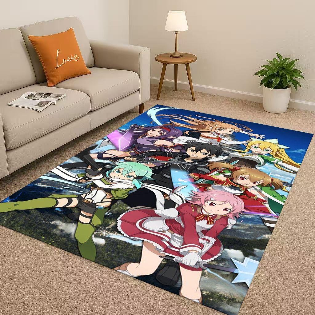 3D Sword Art Online SAO Cartoon Kirito Yuuki Asuna Living Room Non-Slip Area Rug Soft Carpet for Bedroom Sofa,Home Decor Doormat
