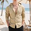 Men Stripe Hooded Shirt Linen Long Sleeve Button Down Shirt Casual Regular Fit Shirt for Fall Vacation Street Work Wear