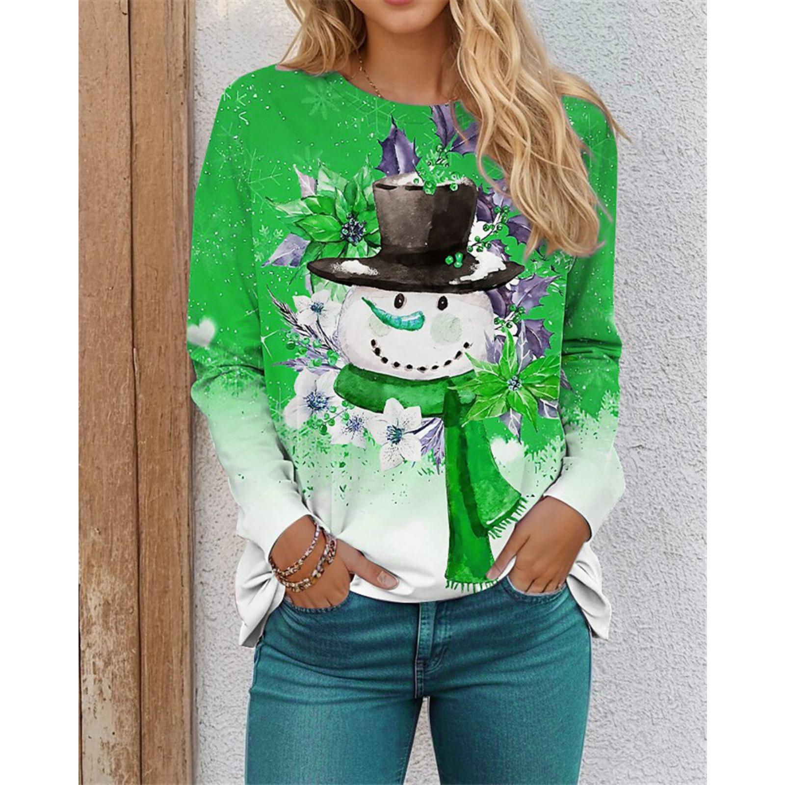 

Рождественский узор снеговика женские модные футболки осень-зима с длинным рукавом 3D-принт уличный тай-дай рождественские топы 3XL большой размер XL