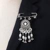 Bohemian Rhinestone Flower Tassel Brooch for Women - Exotic Style Suit Coat Pin