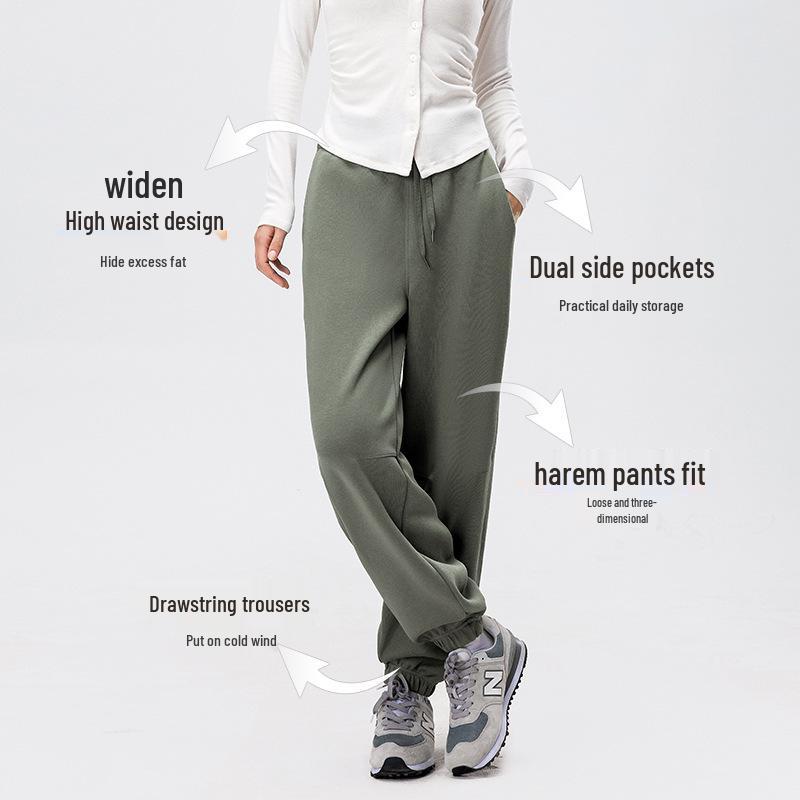 Women's Fleece-Lined Harem Pants: High Waist, Cuffed, Solid Color Sweatpants for Autumn/Winter