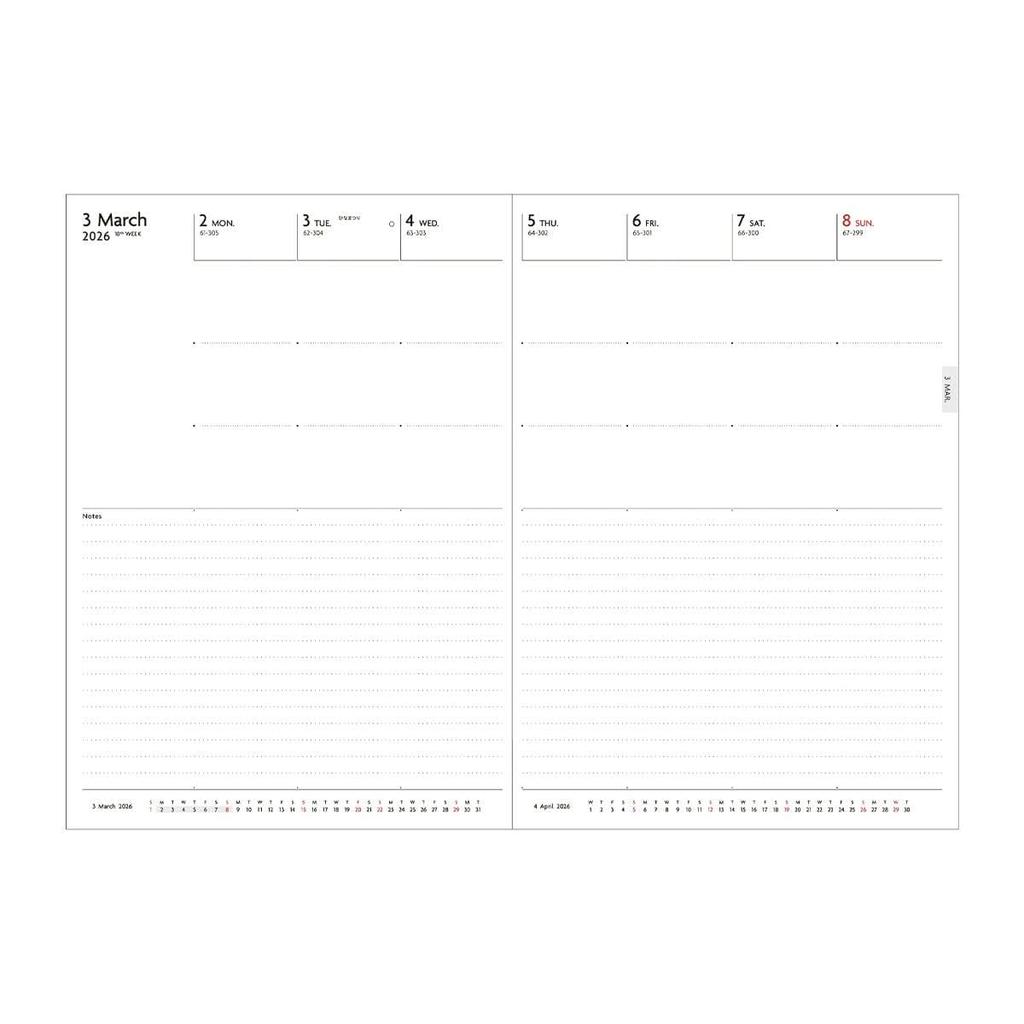 Planner 2026 Schedule March 2026 Weekly Weekly Vertical Souple Plus Lamp Black EDiT Book, Start, Notebook, Semi-A5, Three-Part Layout, 26SDR-ETH01-BK