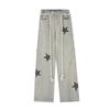 Damenjeans mit fünfzackigen Sternen, lässige lange Hosen, hoch taillierte Hose mit weitem Bein