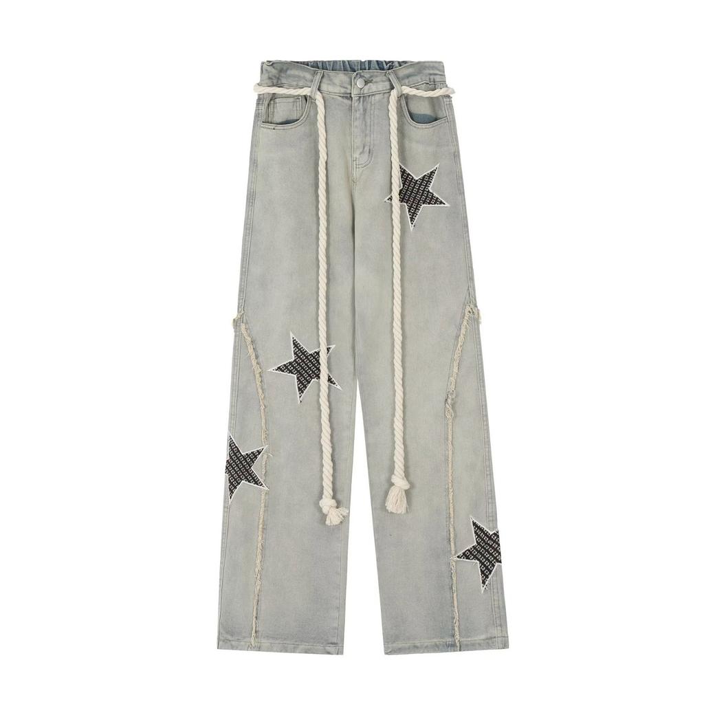 Women's Five Pointed Star Jeans, Casual Long Pants, High Waisted Wide Leg Pants