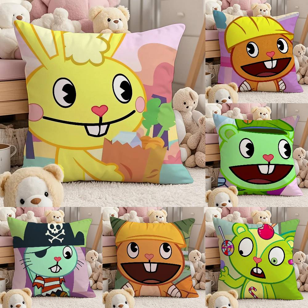 N-Nutty H-Happy Tree F-Friends Pillow Case Comfort Sofa Bed Silky Elegant Invisible Zipper Custom Decorative Cushion Cover