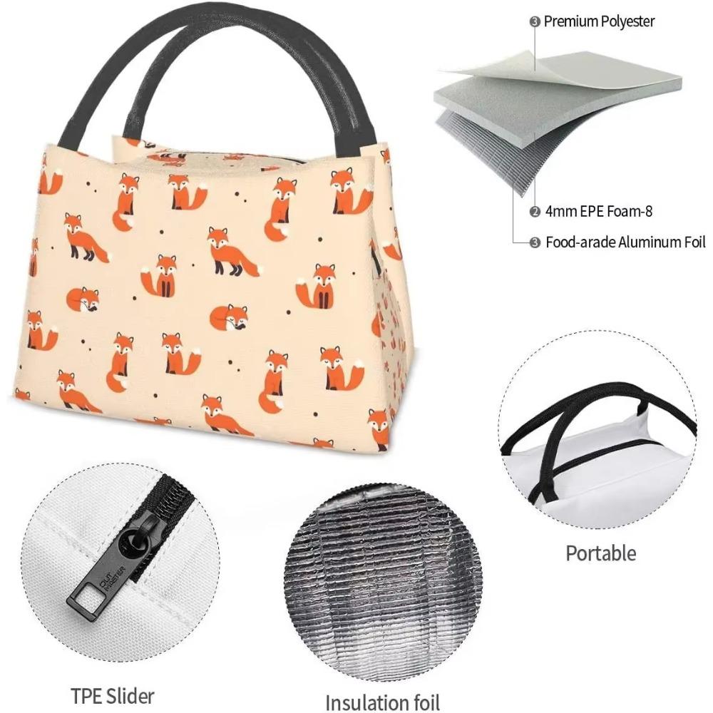 Vintage Cute Little Red Fox Lunch Bag Thermal Tote Bag for Women Lunch Box Reusable Insulated Lunch Container Work Pinic Travel