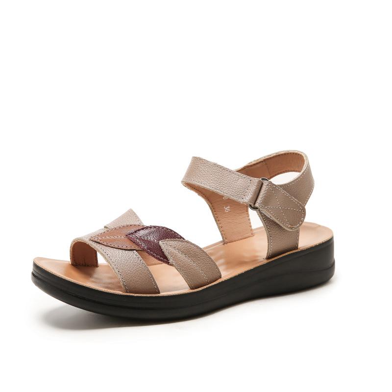 Genuine Leather Non-Slip Sandals for Middle-Aged and Elderly Women Soft-Soled Summer Flats