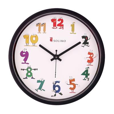 12-inch Kids' Plastic & Glass Wall Clock (Silent Movement, Black Frame)