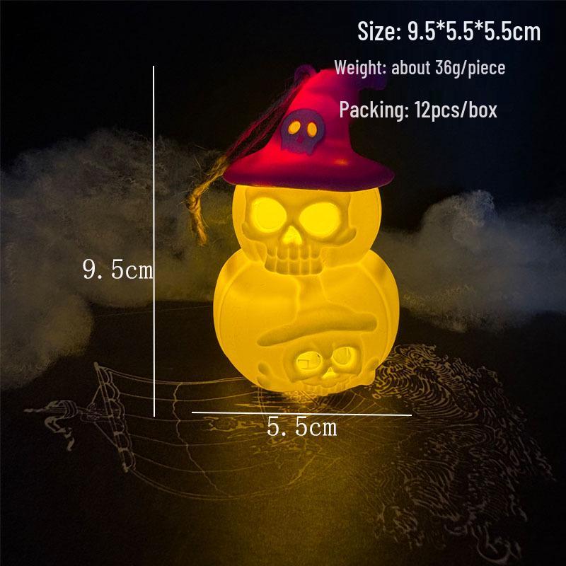 Halloween LED Witch Hat & Pumpkin Lantern Necklace - Spooky Skull, Hand, and Eyeball Keychain Ornament