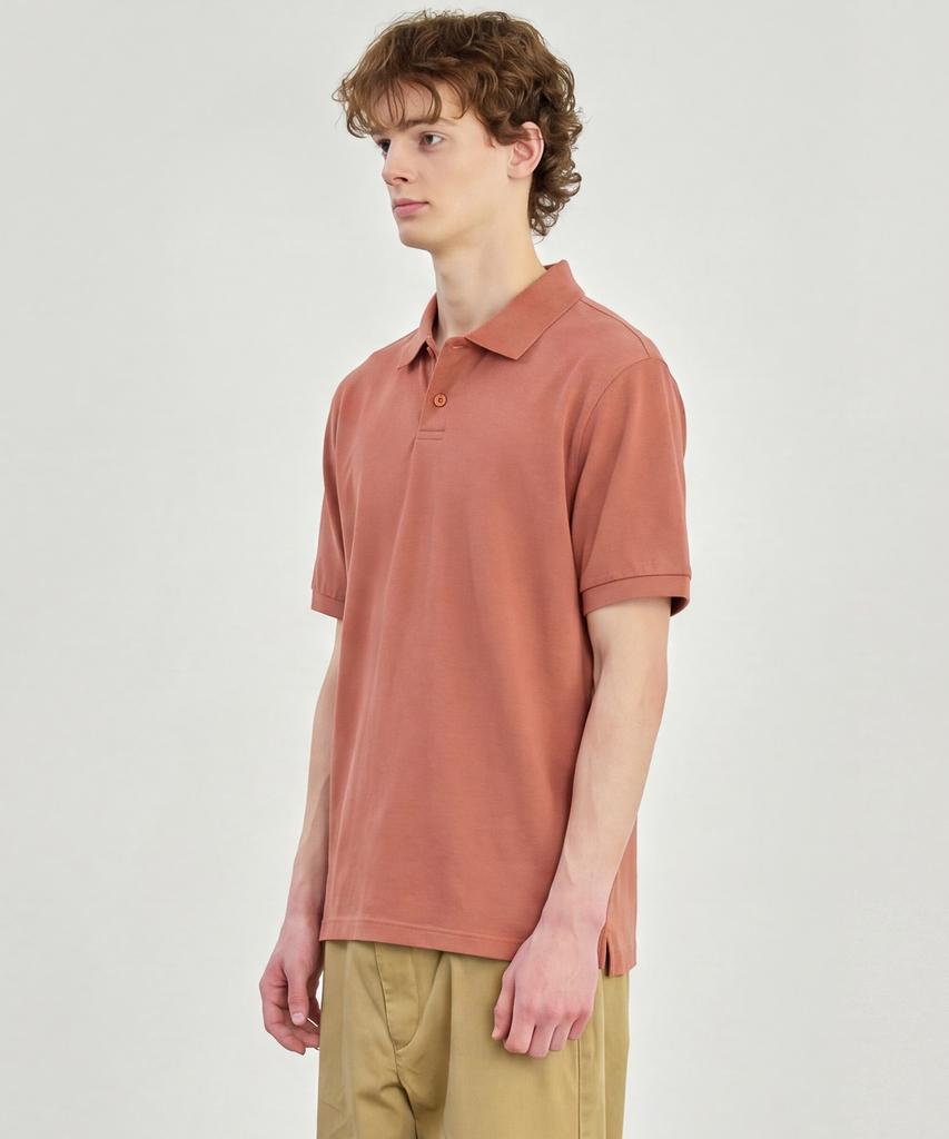 BASIC HOUSE Uni Semi-Overfit Pique Polo Shirt Deep Pink Lyts3104