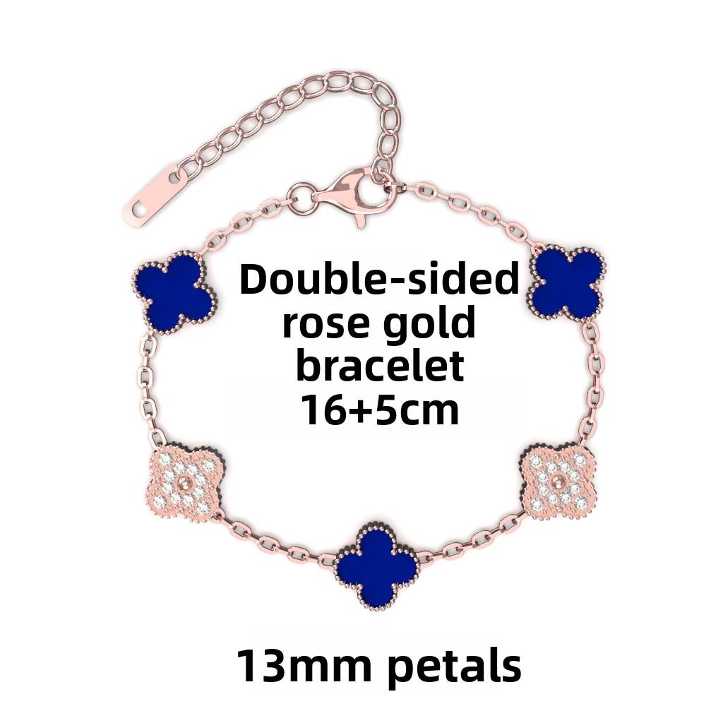 Brățară Trifoi cu Patru Foi de 13 mm Aur Roz Vid Cinci Flori Brățară Completă pentru Doamne