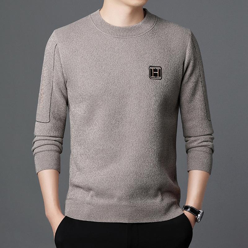 

Новый зимний свитер, мужской свитер с круглым вырезом и бархатный утепленный теплый вязаный свитер, мужское нижнее пальто, верхняя одежда 190 хаки