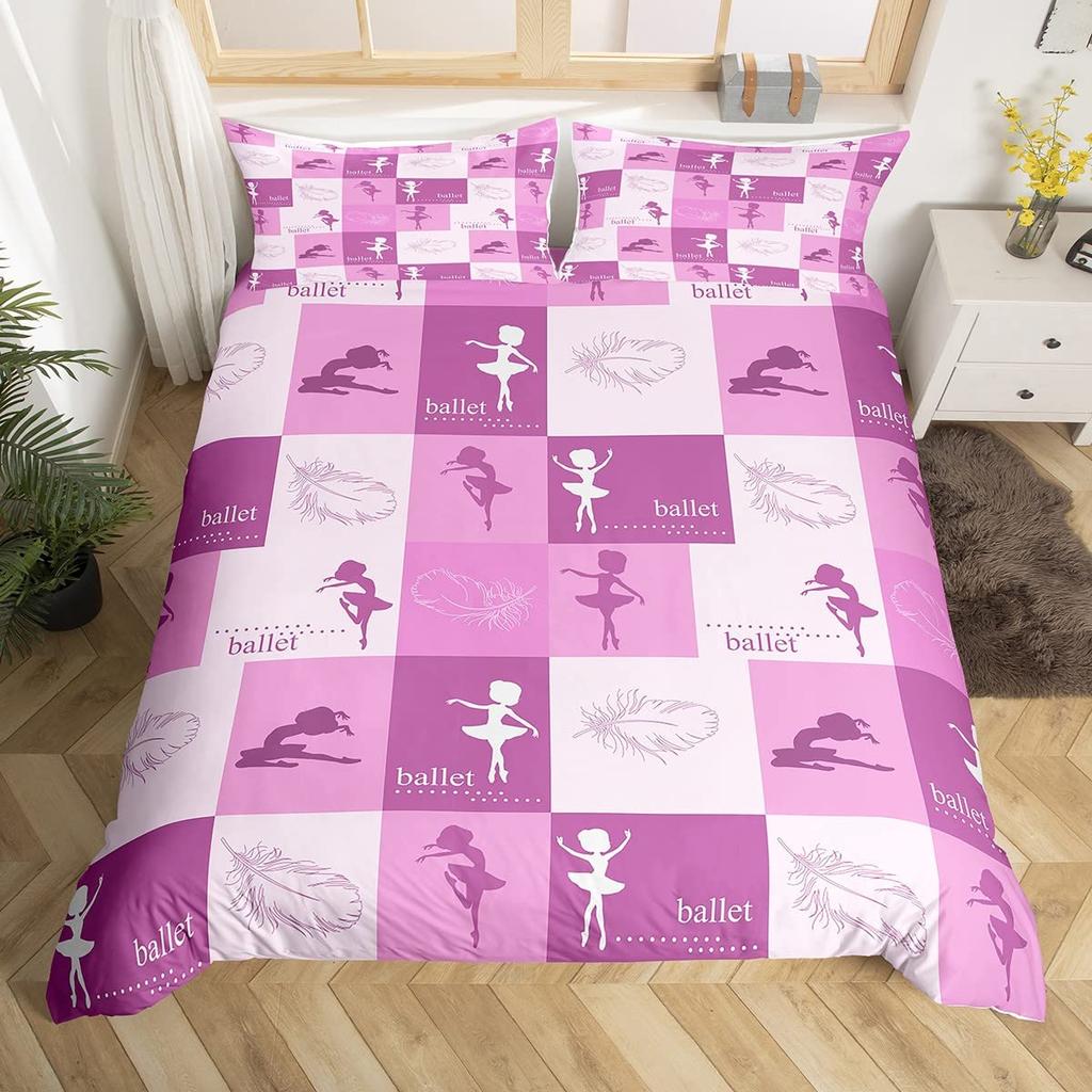 Danslakan Set King Size, Täckesöverdrag med Balettdans Tema, Balettprinsessa Dansare Sängkläder Set för Flickrum Inredning