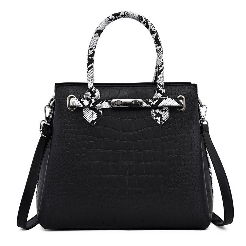 Fashion Big Bag New Solid Color Crocodile Pattern Bag Snake Pattern Handbag Oblique Span Shoulder Bag Women's Bag