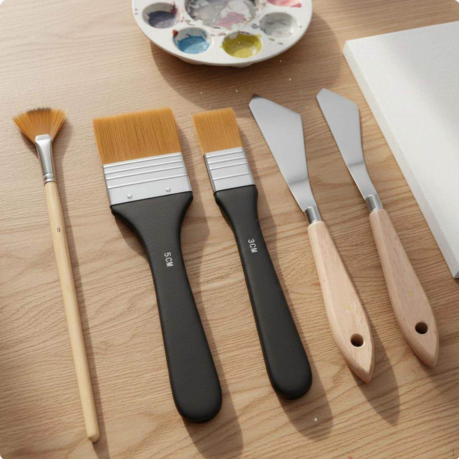 5 Pieces Palette tool and Brush Kit Versatile Use Paint Oil Medium Painting for