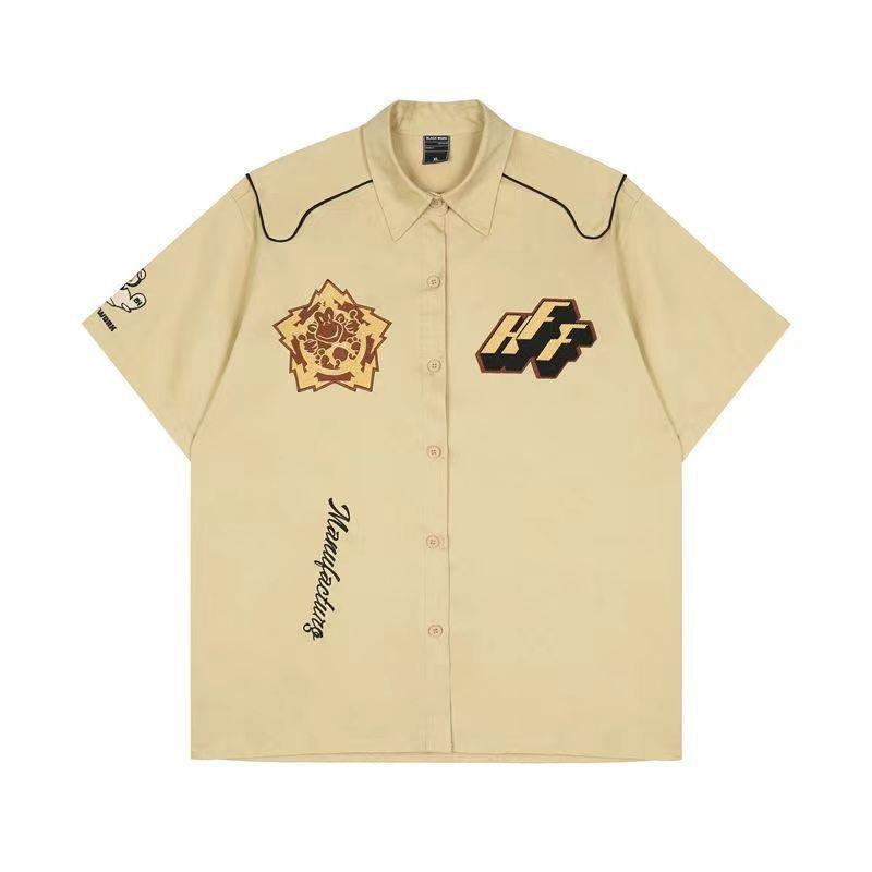 Men's American Retro Hiphop Street Racing Short-Sleeve Summer Shirt - Trendy, Motorcycle-Inspired, Loose, Thin Design