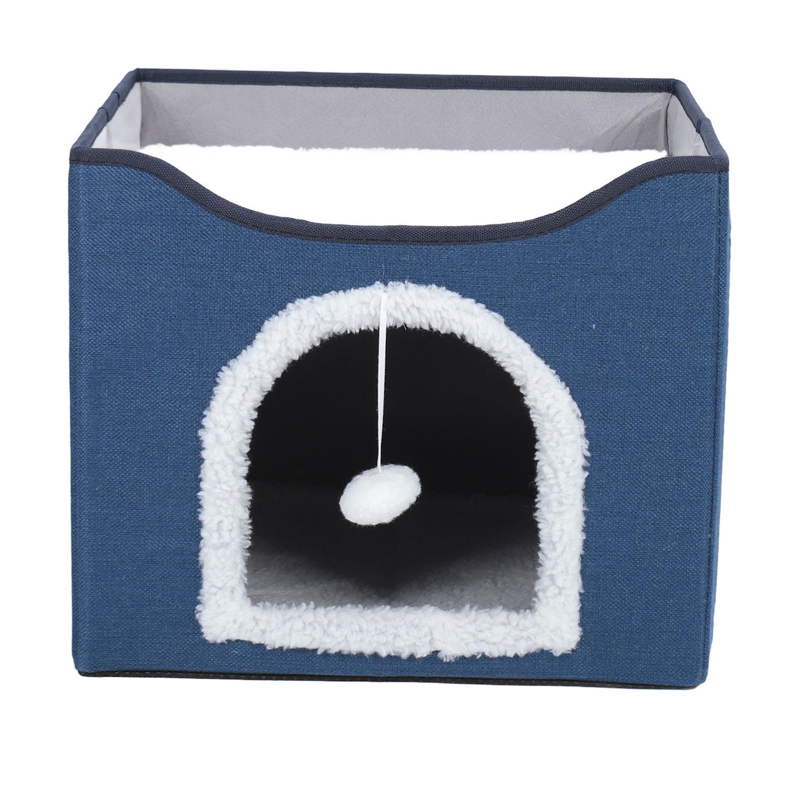 

Складной домик для кошек, 2-слойный складной домик для котят, многофункциональная пещера для кошек, мягкая когтеточка для кошек, дом для помещений, темно-синий