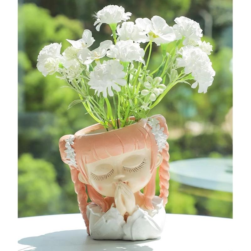 Nonstick Cutet Prayer Girl Pen Holder Mold Flower Pot Silicone Mold DIY Crafts Ornament Tool DIY Succulent Planter Mold