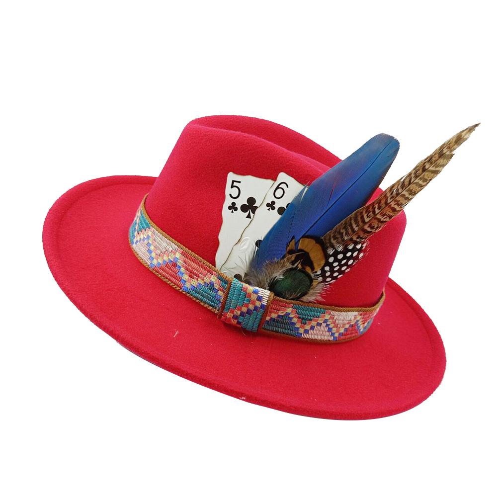 Men's Feathered Jazz Wool Panama Hat, European and American Style Wide-brimmed Party Hat, Fashion Accessory