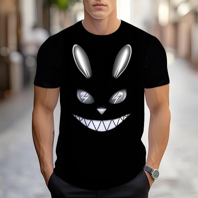 Men's Clothing 3D Digital Printed Funny Face Pattern Short Sleeved Loose Breathable Quick Drying Round Neck Top Mens T Shirts