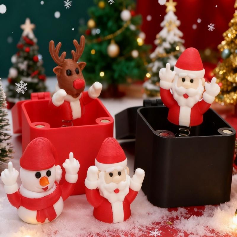 Christmas Middle Finger in A Box Snowman Reindeer Santa Claus Waving Hands Funny Gag Gift for Adults White Elephant Gifts