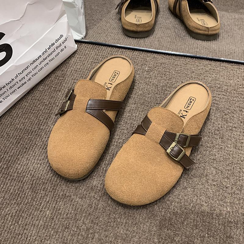 Retro style lazy bag head slippers women wear spring new soft-soled lazy half-drag versatile shoes