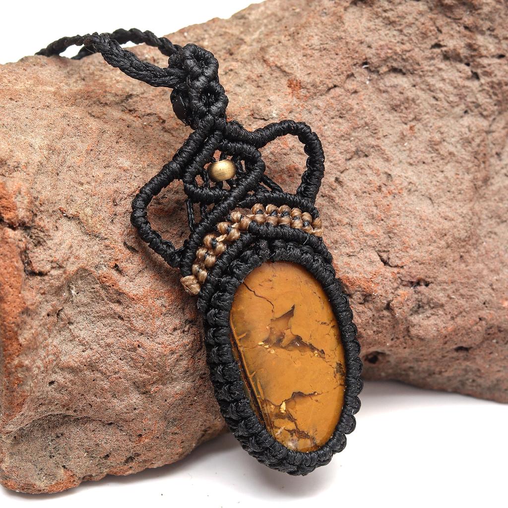 Jasper Macrame Handmade Necklace Gemstone Jewelry Thread 20-36''Ad Pendant