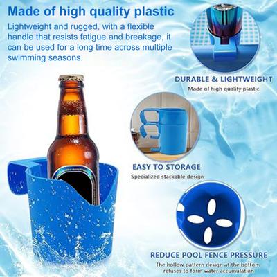 1/2/3/4/5Pcs Poolside Cup Holder Lightweight Sturdy Flexible Handles Plastic Swimming Pool Drink Holder for Above-Ground Pools