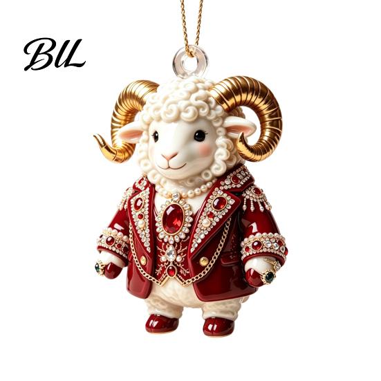 Acrylic Pendant for Christmas 2027 New Year Sheep Ornament, 2D Tree Ornaments with Hanging String, Chinese Zodiac Goat Decor, Holiday Gift Decorative