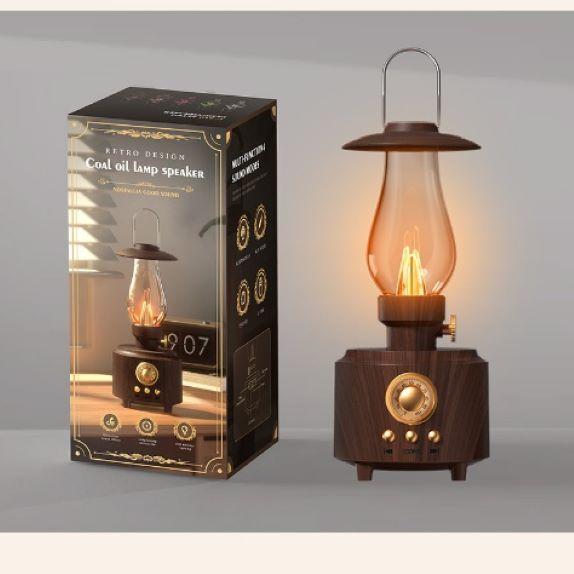 Bluetooth 5.0 Hoparlör Retro FM Radyo Vintage Atmosfer Işığı Şok Edici Bas Ses Kutusu Müzik Çalar TF Kart USB AUX Desteği Ev Dış Mekan Kamp Lambası
