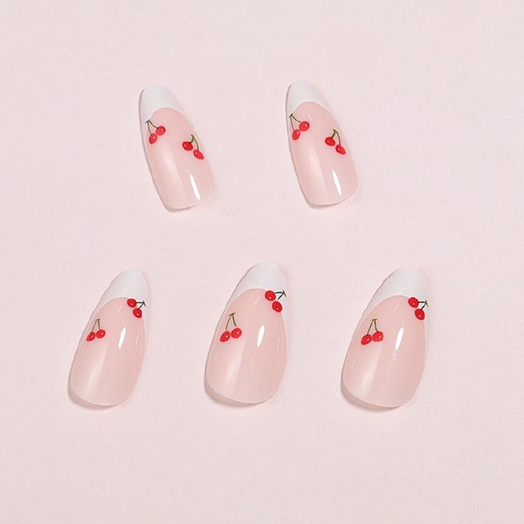 Valentine's Day Nail Press On Nail With Fruit Designs French Style Fashionable Stick On Nail for Parties and Daily Wear