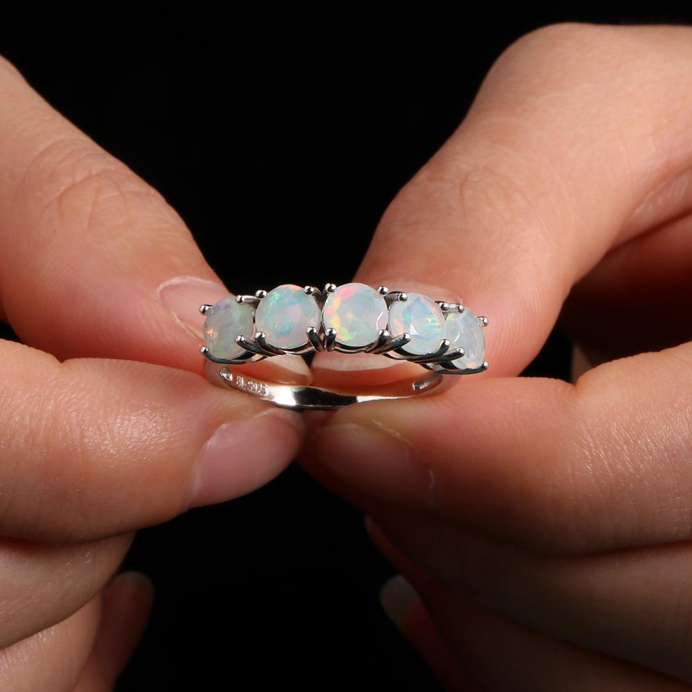925 Sterling Silver Ring Natural Opal Rd 5.0mm 5 Pcs 2ct Gemstone Classic Simple Ring for Women Nice Gift