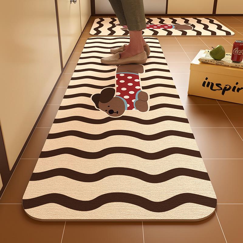 Cartoon Dog Kitchen Dirt-Resistant Diatom Mud Floor Mat Easy To Maintain Two-Piece Set Anti-Slip Mat Home Decoration